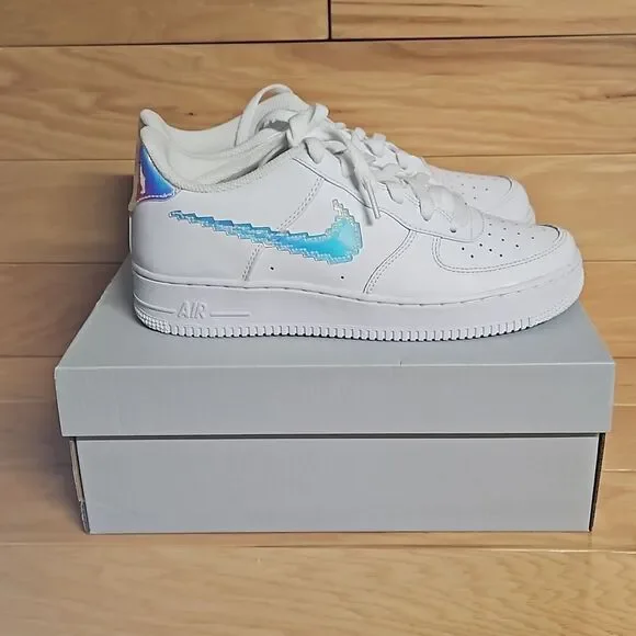 Nike Air Force 1 GS Digital Swoosh White Multi-Color Black CW1577-100 - Picture 11 of 11